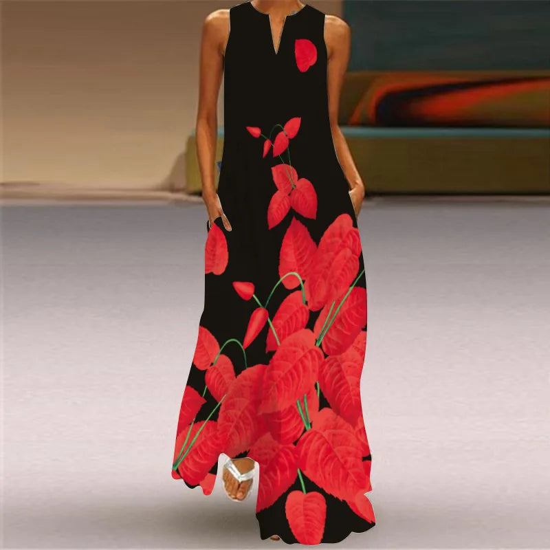 Vestido Largo Estampado Sin Mangas — Estilo Vintage Verano