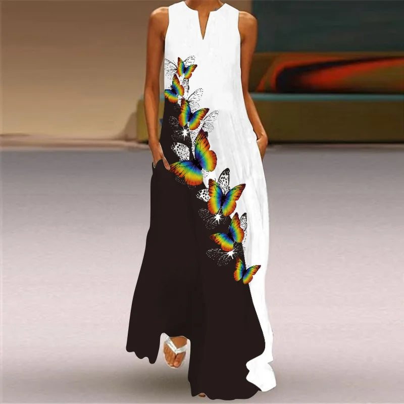 Vestido Largo Estampado Sin Mangas — Estilo Vintage Verano