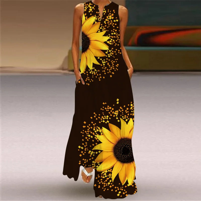 Vestido Largo Estampado Sin Mangas — Estilo Vintage Verano