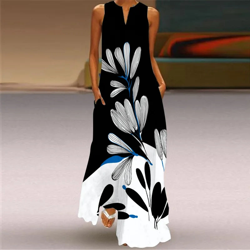 Vestido Largo Estampado Sin Mangas — Estilo Vintage Verano