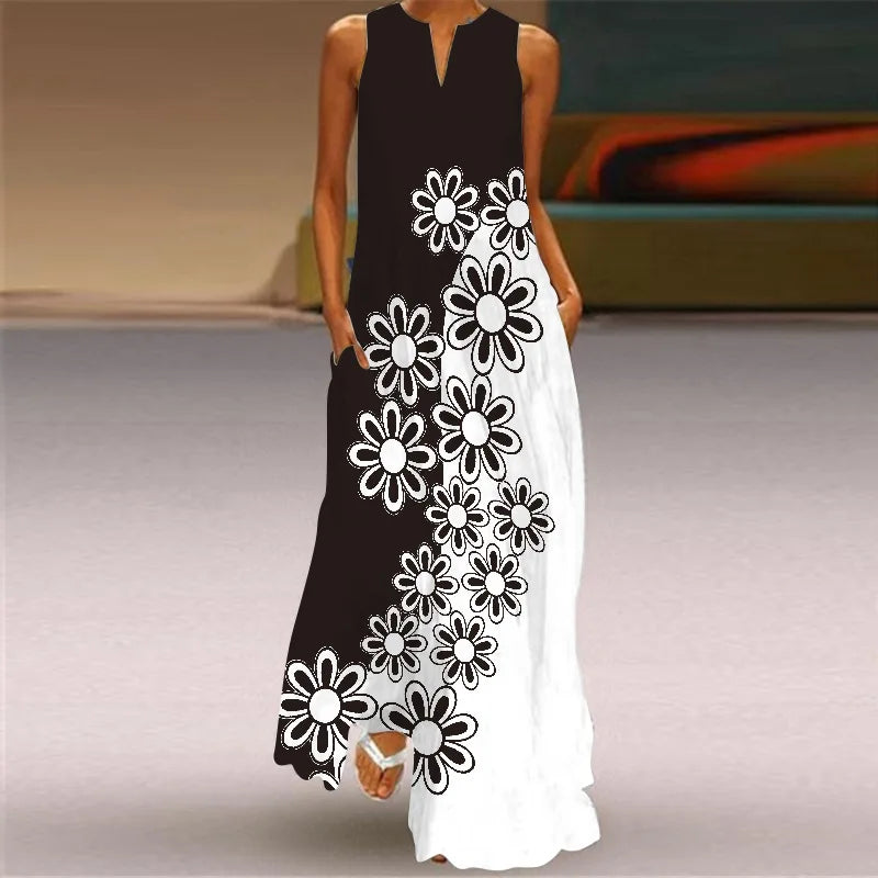 Vestido Largo Estampado Sin Mangas — Estilo Vintage Verano
