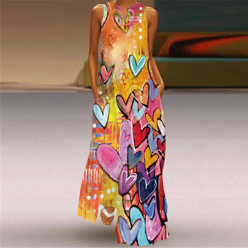 Vestido Largo Estampado Sin Mangas — Estilo Vintage Verano