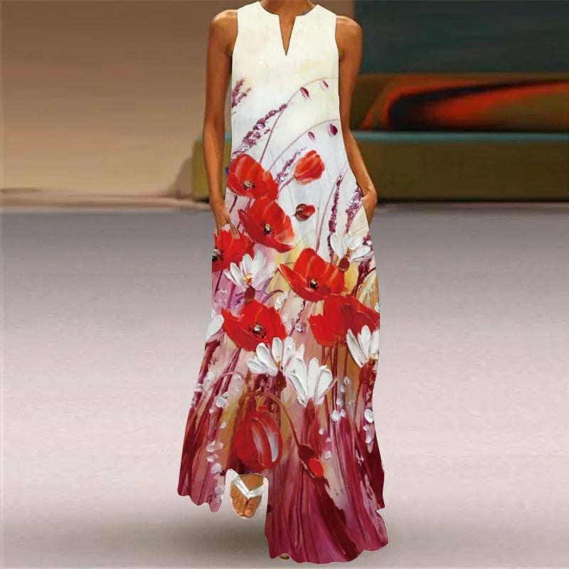 Vestido Largo Estampado Sin Mangas — Estilo Vintage Verano