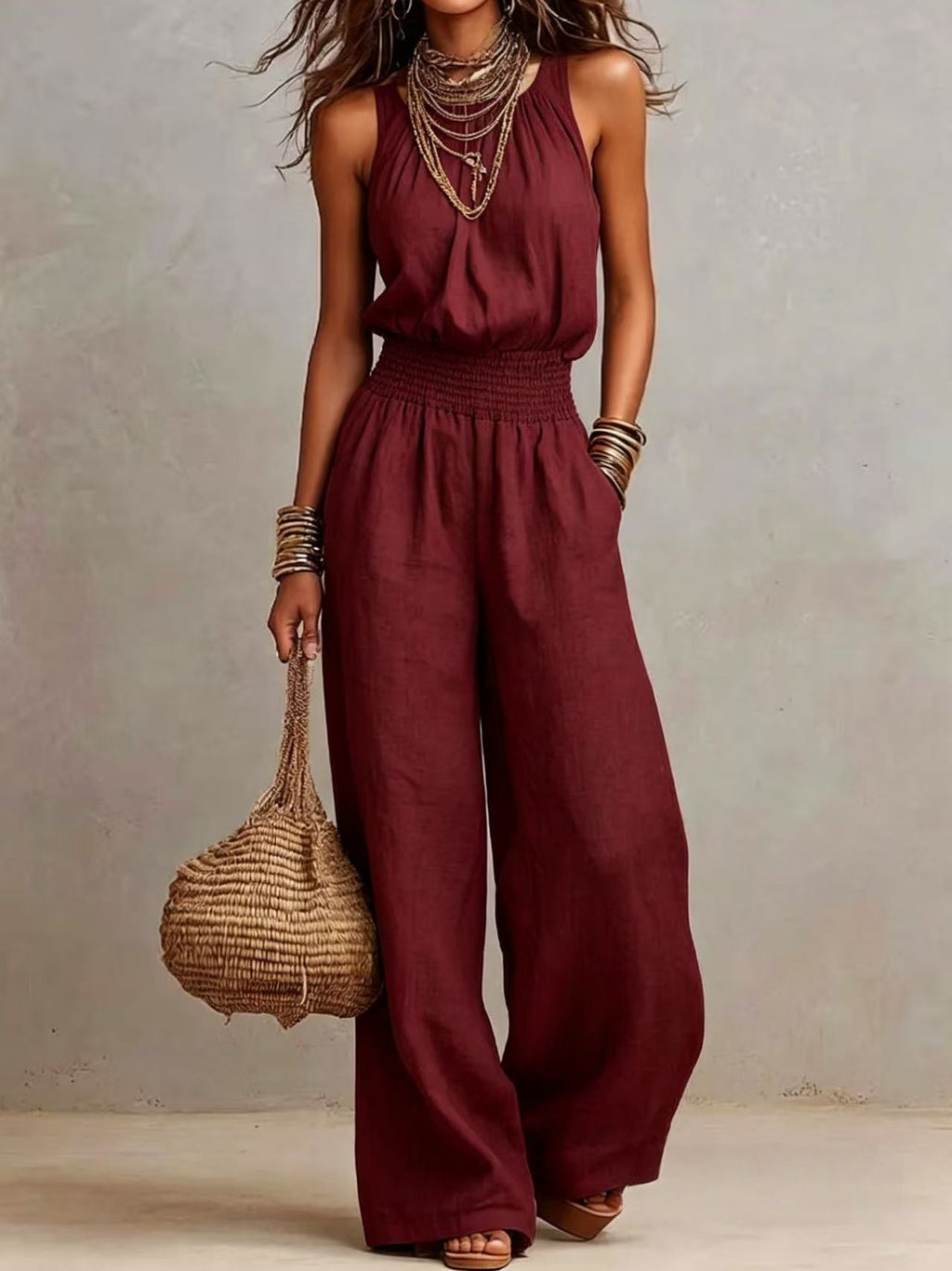 Mono Peto Ancho Estilo Retro Europeo – Conjunto Casual Vintage