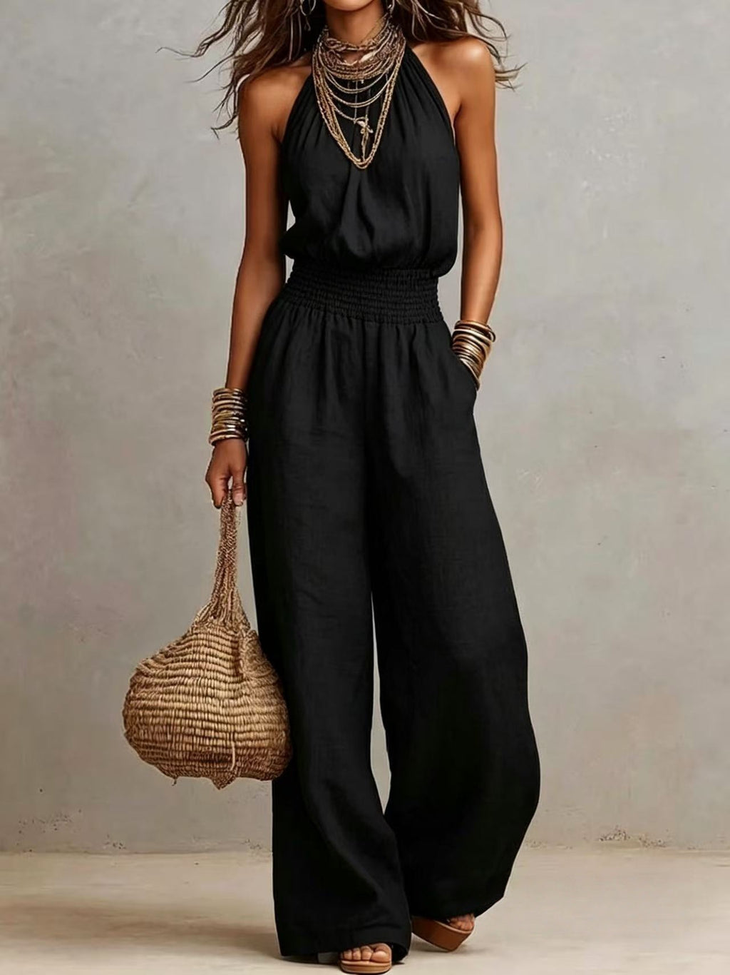 Mono Peto Ancho Estilo Retro Europeo – Conjunto Casual Vintage