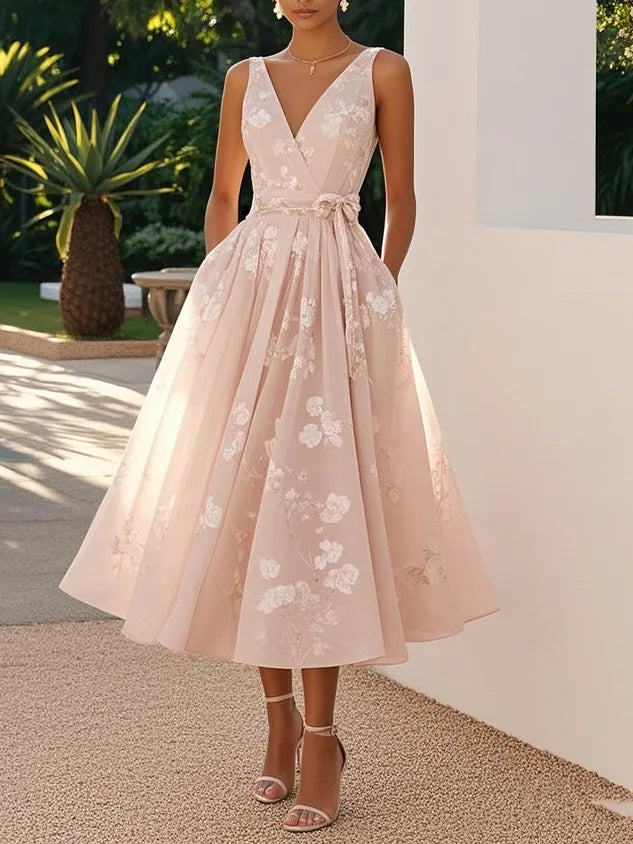 Vestido Estampado Sin Mangas con Tirantes y Escote V