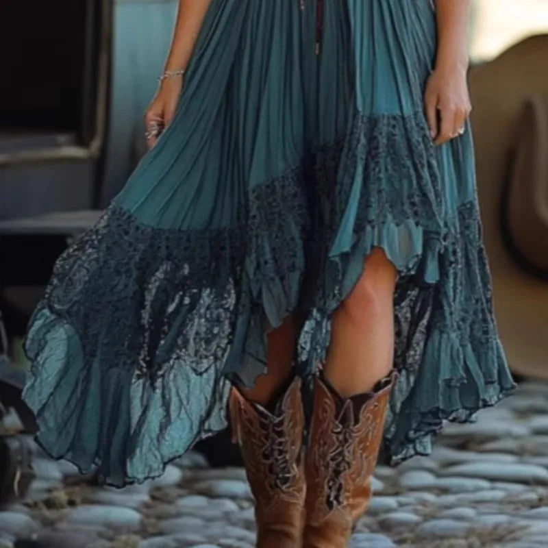 Vestido Suelto Boho Escote V Sin Mangas — Estilo Vacacional