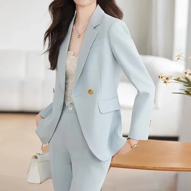 Conjunto Casual de Camisa y Pantalón de Pierna Ancha — Traje Suelto de Oficina
