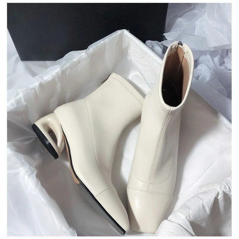 Bota Media Pierna de Puntera Cuadrada – Tacón Medio Office Lady