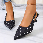 Sandalia Mule de Puntera Fina – Lunares Elegantes Tacón Alto
