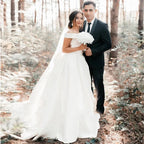 Satin V-Neck Off-Shoulder Wedding Dress