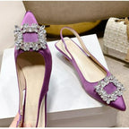 Sandalia Slingback de Tacón Bajo con Diamantes