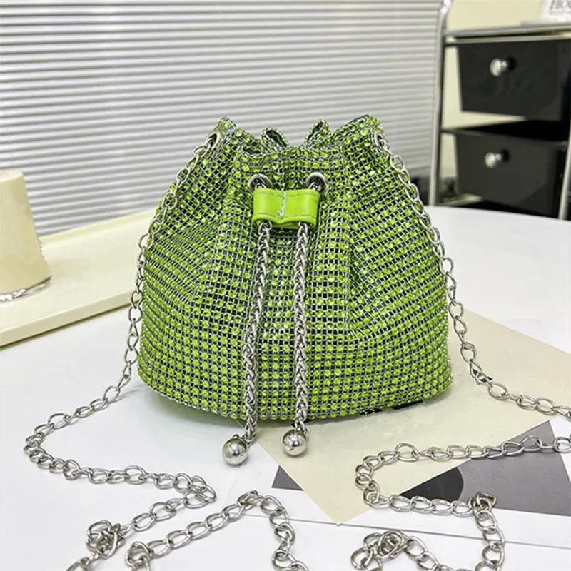 Bolso Cubo Drawstring con Rhinestones – Crossbody Multicolor