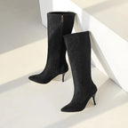 Bota Media Pierna con Lentejuelas – Tacón Fino Super Alto Invierno