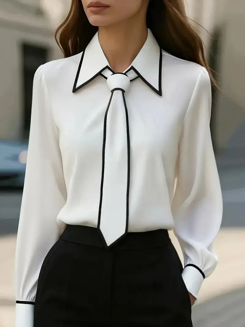 Blusa Formal con Lazo y Manga Larga — Camisa Elegante de Oficina
