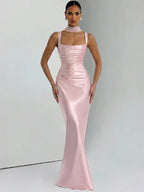 Vestido Maxi Satinado con Lazo y Espalda Descubierta