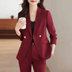 Conjunto Casual de Camisa y Pantalón de Pierna Ancha — Traje Suelto de Oficina