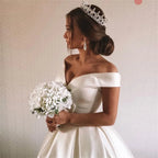 Satin V-Neck Off-Shoulder Wedding Dress