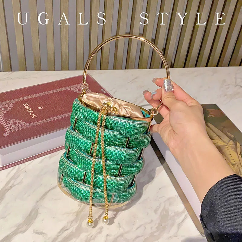 Bolso Cubo Tejido con Rhinestones – Clutch Multicolor Boda
