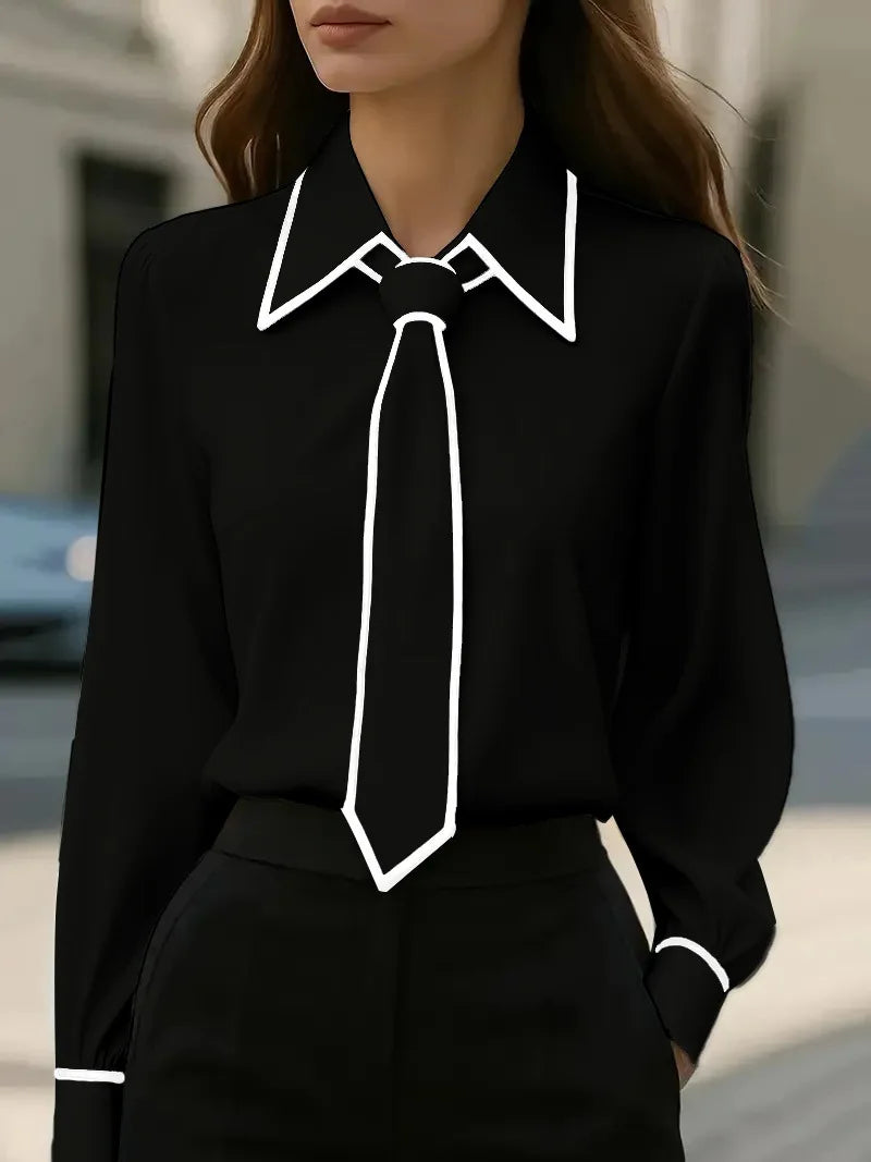 Blusa Formal con Lazo y Manga Larga — Camisa Elegante de Oficina