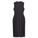 Vestido Midi Negro sin Mangas con Cinturón y Botones — Moda de Oficina 2025