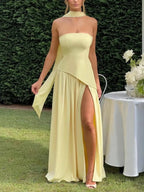 Vestido Largo Strapless con Abertura Lateral