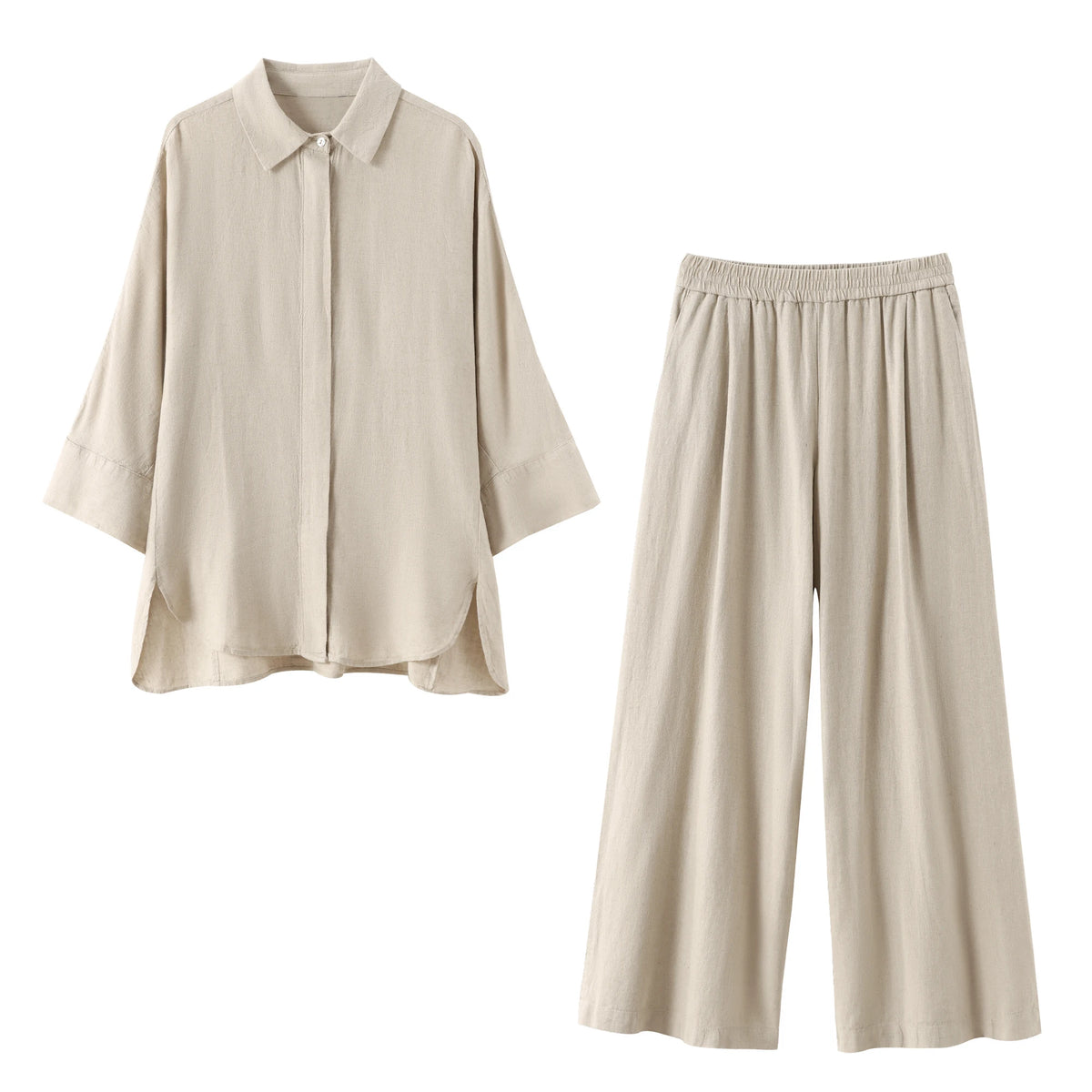 Conjunto Casual de Camisa y Pantalón de Pierna Ancha — Traje Suelto de Oficina