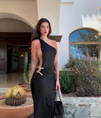 Vestido Maxi Un Hombro con Espalda Descubierta