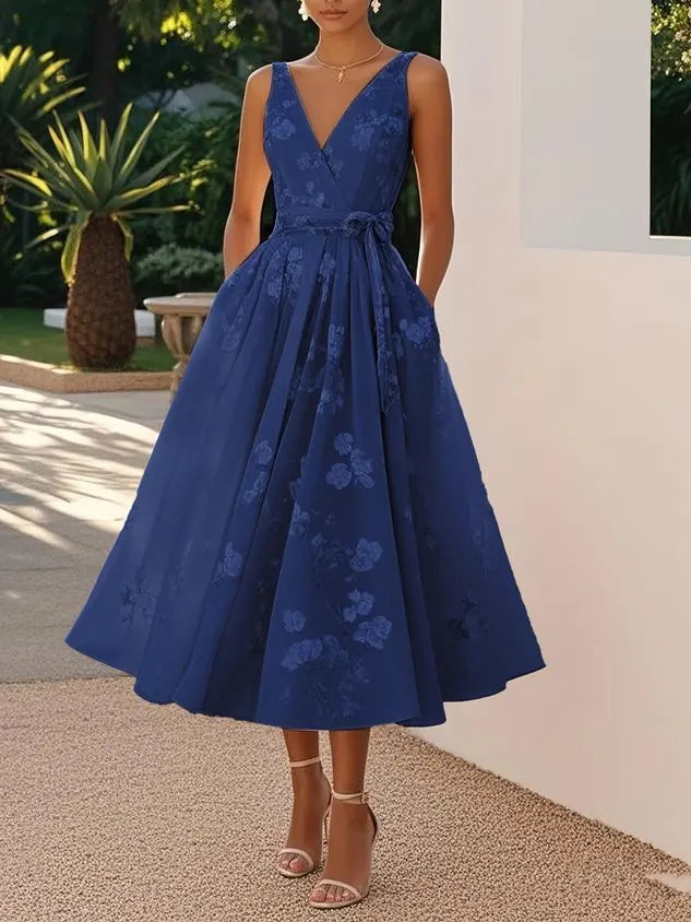 Vestido Estampado Sin Mangas con Tirantes y Escote V