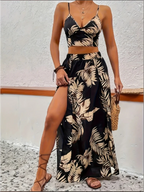 Conjunto Estampado Top Chaleco y Falda con Abertura