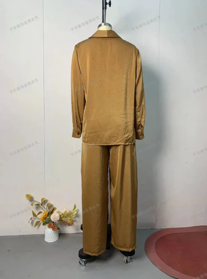 Conjunto de 2 Piezas: Blusa y Pantalón Palazzo — Traje Elegante de Otoño 2025