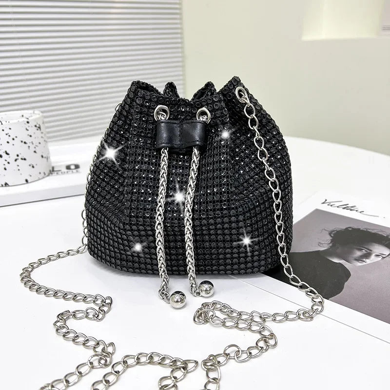 Bolso Cubo Drawstring con Rhinestones – Crossbody Multicolor