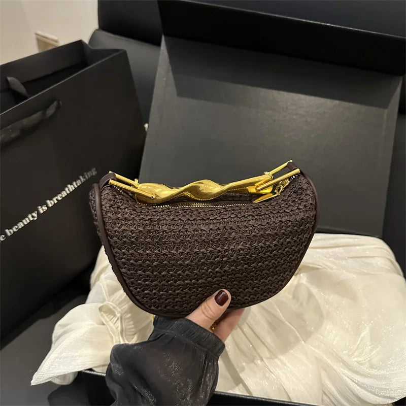Wicker Bag with Metal Handle – Half Moon Beach