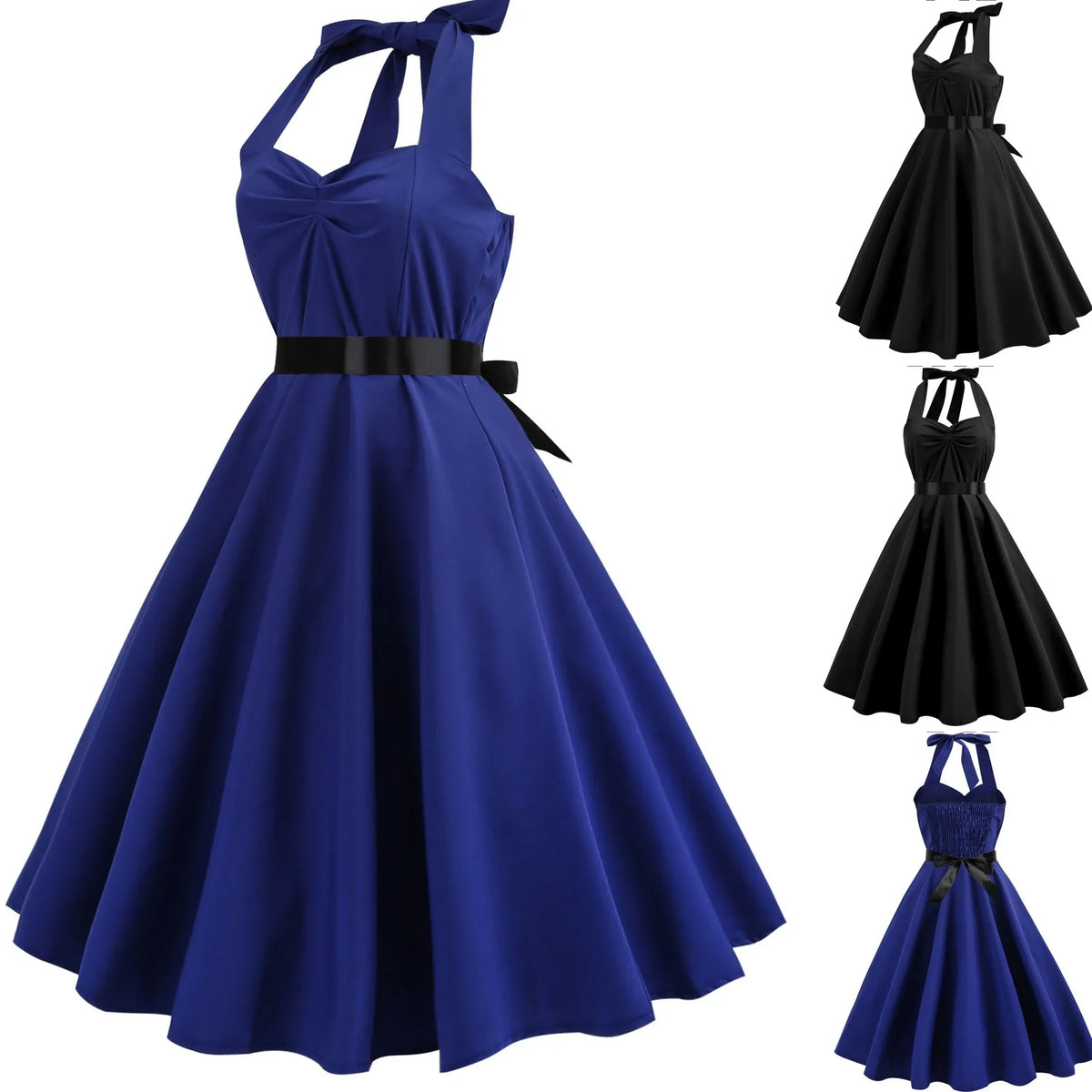 Vestido Vintage Halter con Vuelo — Estilo Pin Up