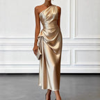 Satin Sleeveless Evening Dress with Pleats