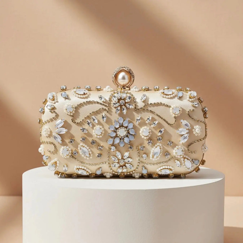 Pearl and Diamond Clutch - Evening Bag with Chain