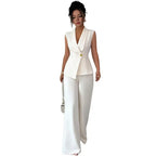 Conjunto de 2 Piezas: Chaleco sin Mangas y Pantalón de Pierna Ancha — Traje Elegante de Oficina