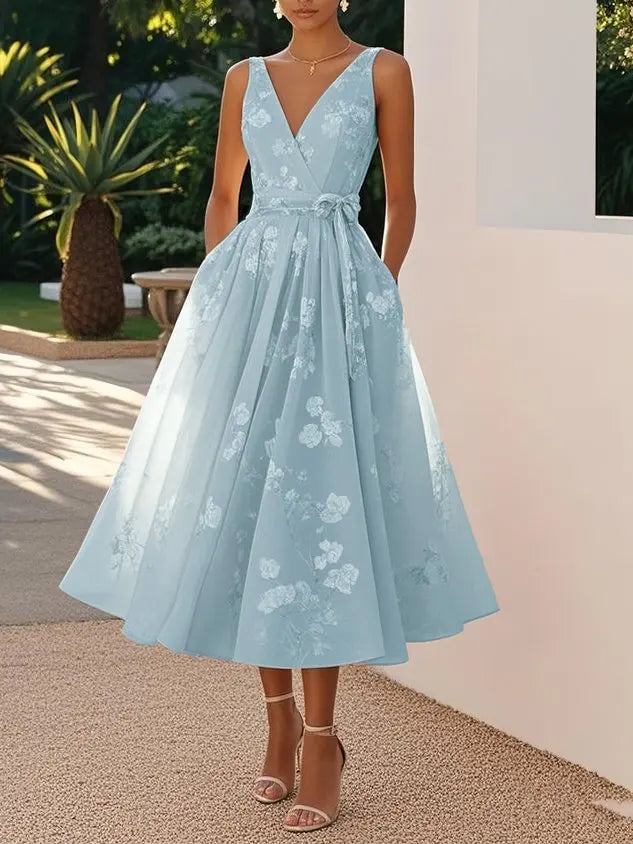 Vestido Estampado Sin Mangas con Tirantes y Escote V