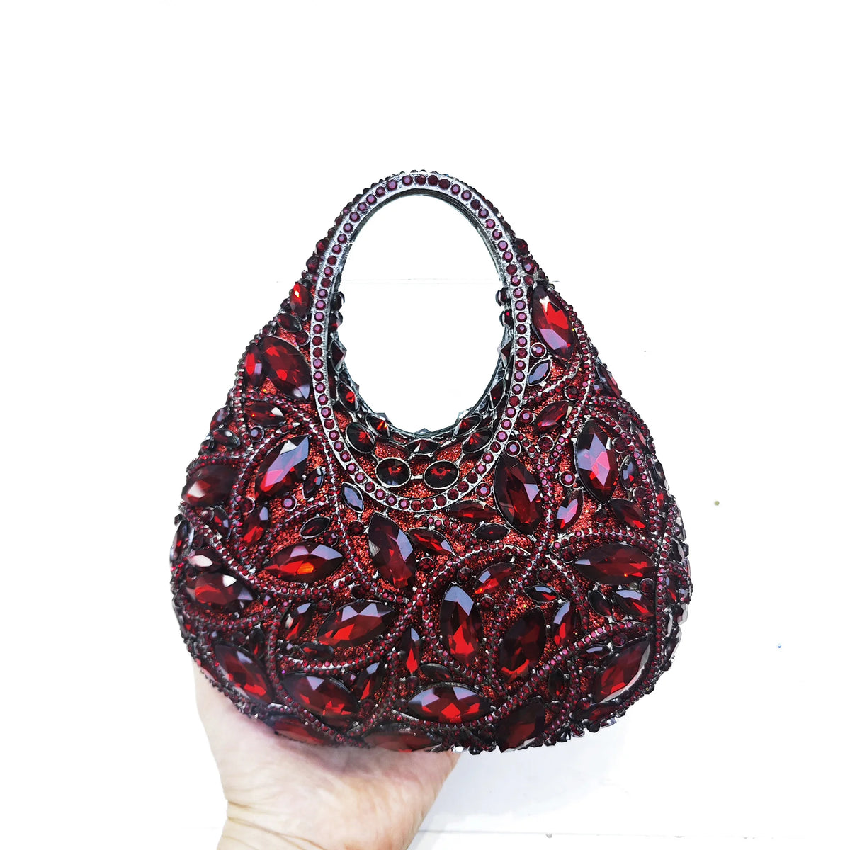 Clutch Rojo con Diamantes – Bolso de Fiesta Brillante