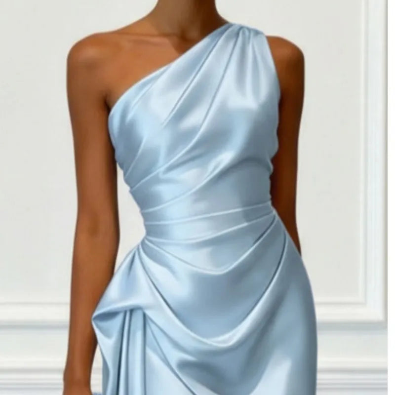 Satin Sleeveless Evening Dress with Pleats