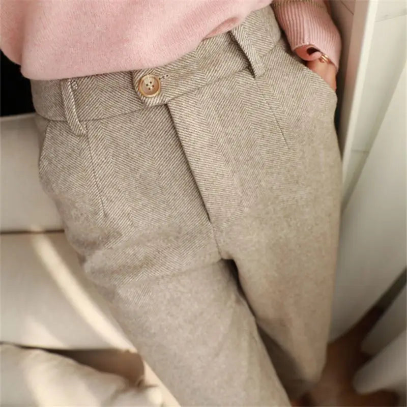 Pantalón de Cintura Alta para Mujer — Estilo Harem Casual de Oficina, Moda Coreana