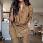 Conjunto de 2 Piezas: Blusa y Pantalón Palazzo — Traje Elegante de Otoño 2025