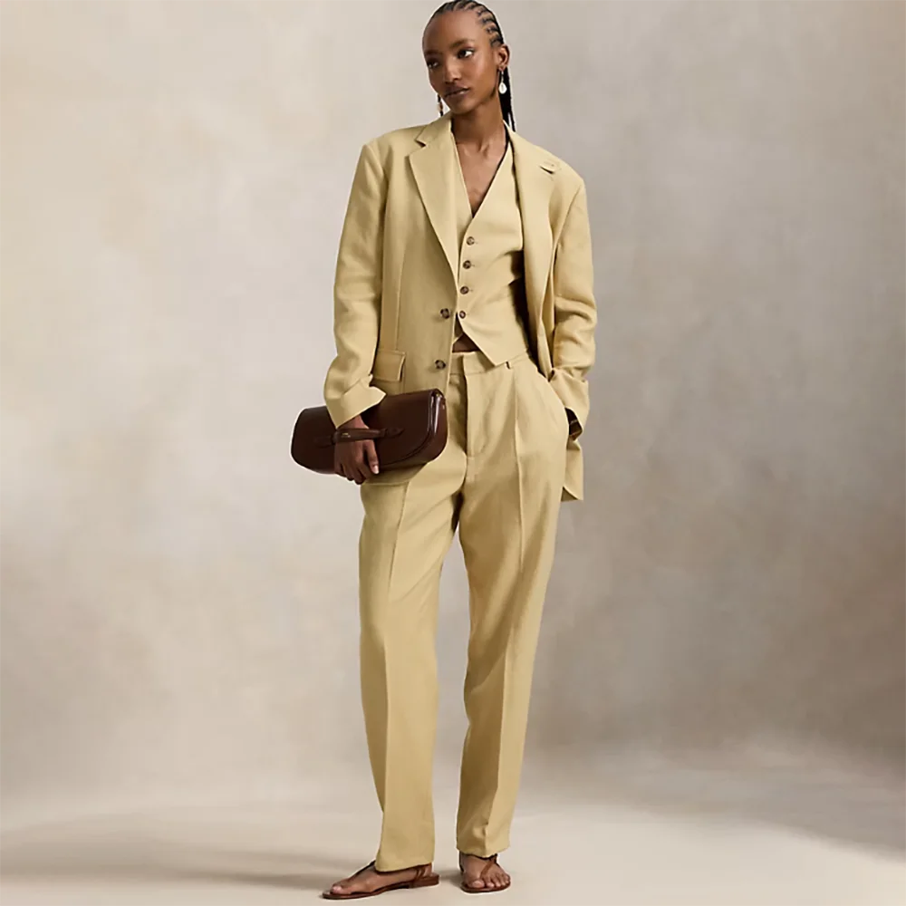Conjunto de 3 Piezas en Lino (Chaqueta + Chaleco + Pantalón) — Traje Formal de Oficina
