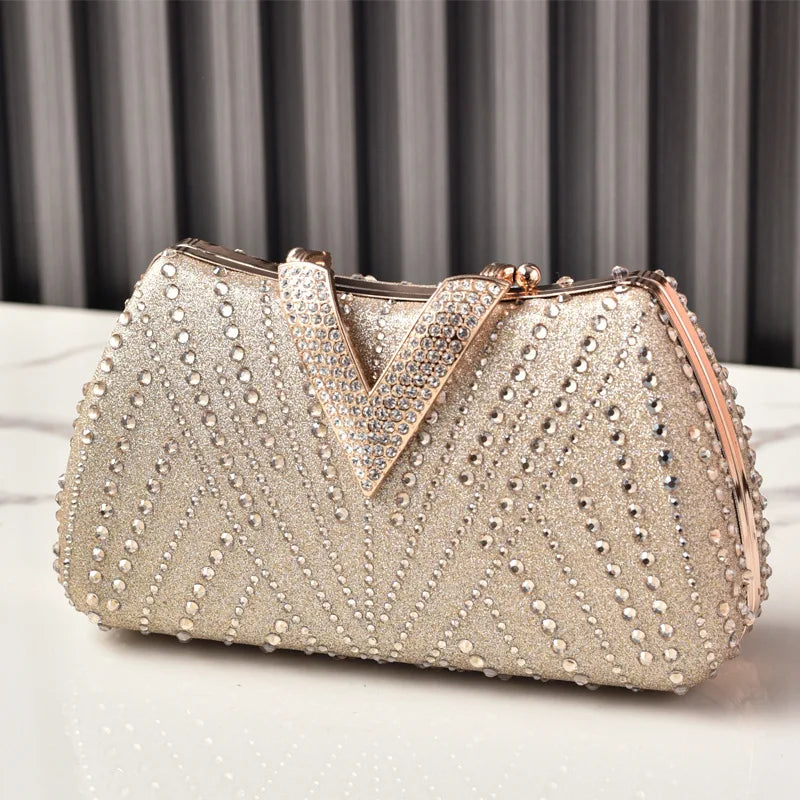 Bolso de Fiesta con Rhinestone – Clutch Plateado de Novia