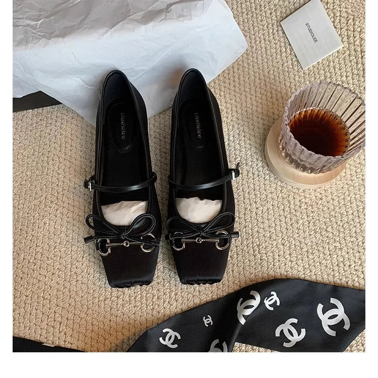 Zapato Mary Jane de Ante con Lazo – Puntera Cuadrada Casual Primavera