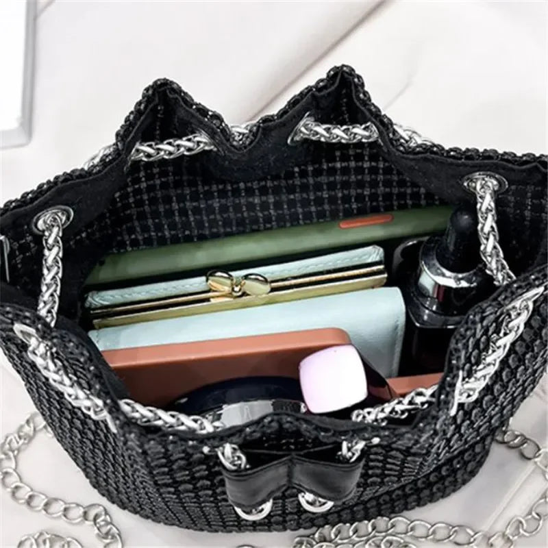 Bolso Cubo Drawstring con Rhinestones – Crossbody Multicolor