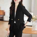 Conjunto Casual de Camisa y Pantalón de Pierna Ancha — Traje Suelto de Oficina