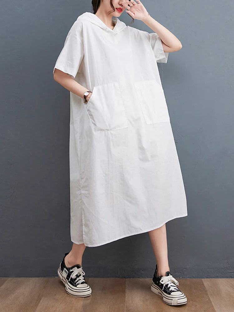Vestido Largo Negro Oversized con Capucha — Estilo Casual