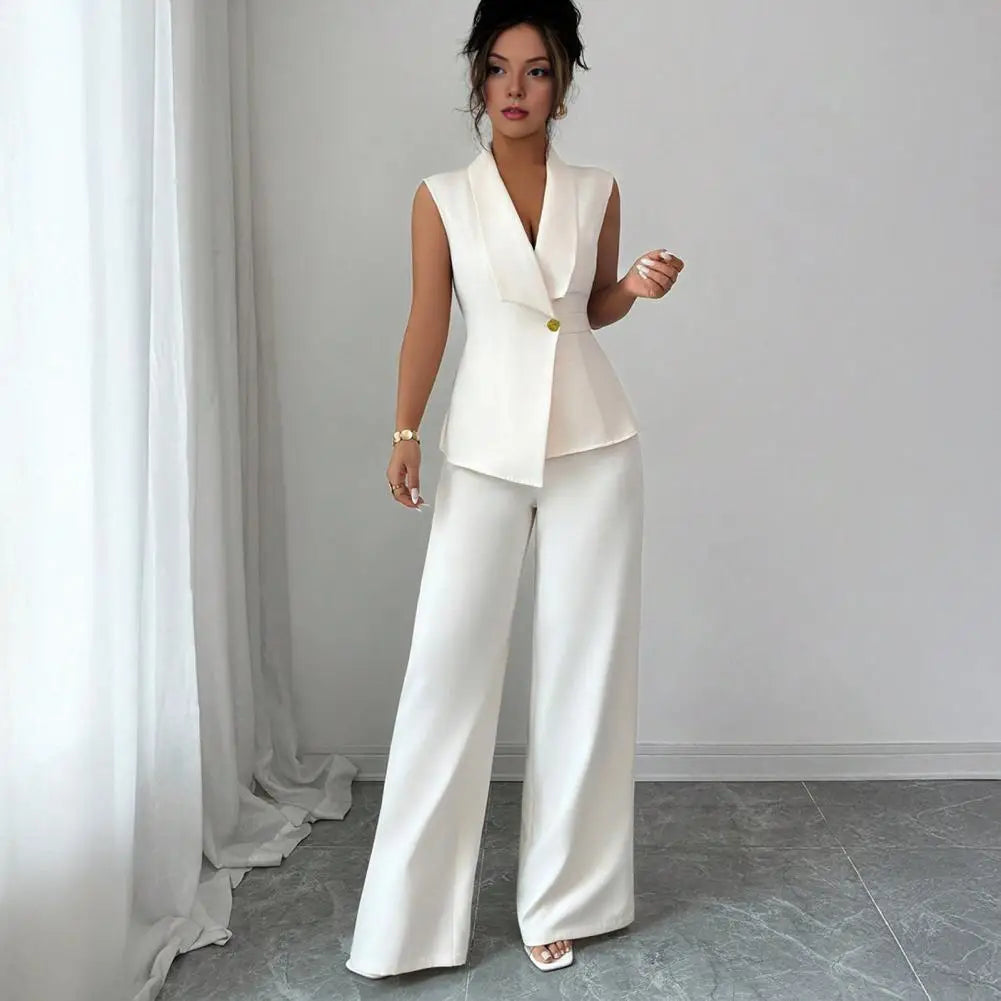 Conjunto de 2 Piezas: Chaleco sin Mangas y Pantalón de Pierna Ancha — Traje Elegante de Oficina
