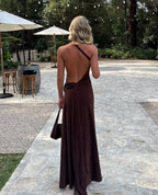 Vestido Maxi Un Hombro con Espalda Descubierta